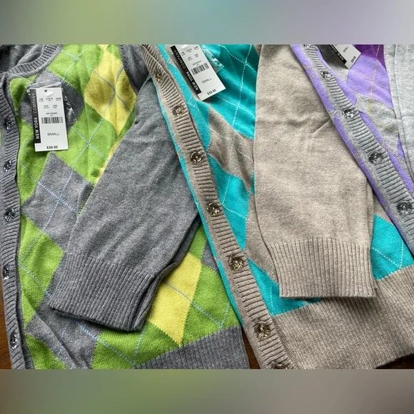 {SOLD!!}•NWT•{3} New York & Company Argyle Cardigan Bundle - Picture 2 of 13
